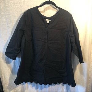 Croft and Barrow cotton Swiss dot and lace edge top with 3/4 sleeve XXL